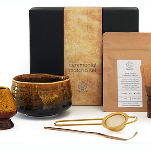 Artisan Matcha Set: 30g Ceremonial Matcha, Matcha Sieve, Bamboo Whisk, Scoop, Ceramic Matcha Bowl & Whisk Holder, Japanese Tea Gift Box