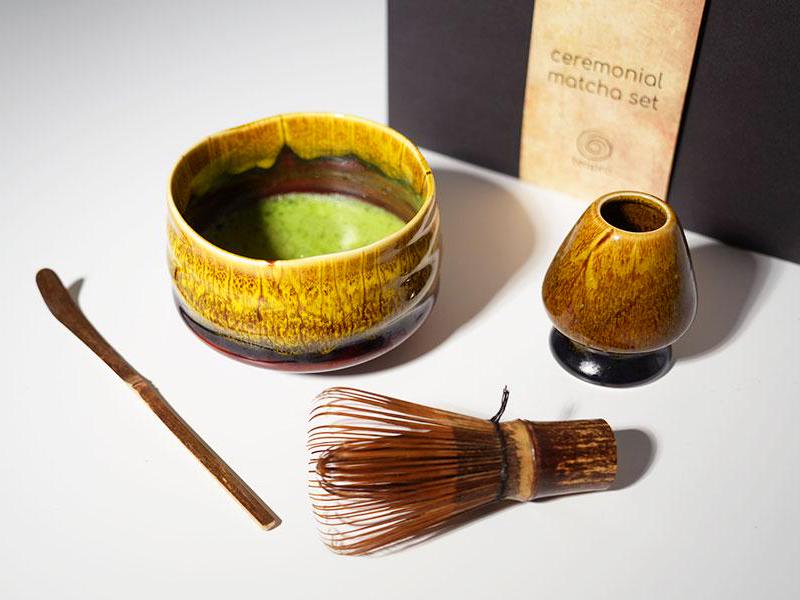 Set Matcha 4 Pièces SURFOU – Bol, Fouet, Cuillère Et Support En Céramique Et Bambou - 2