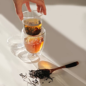 Glass Tea Infuser With Cork Lid and Bamboo Spoon - Clear And Perfect Modern  For All Type Of Tea Infusers For Loose Tea & Tea Flower,Tea