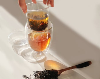 Doppelwandige Glas Teekanne: Blatt Tee Becher (350ml) - Teekanne für Eine