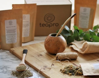 Teapro "Yerba Mates" Geschenkbox mit 4 Yerba Mate Tees + authentischer Kürbis & Bambilla
