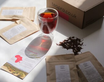 Teapro "Rooibosch" Geschenkbox mit 4 koffeinfreien Rooibos Tees + Infuser Glas