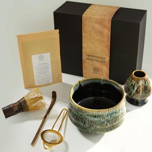 Matcha Tea Set: Japanese Kit with Bowl, Whisk, Ceremonial Matcha from Japan & Accessories
