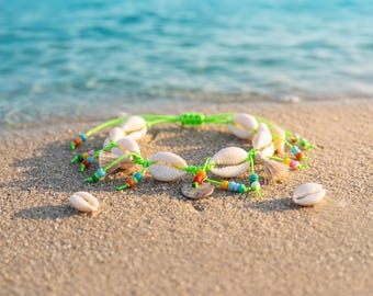 Handmade Bohemian Seashell Bracelet/Anklet - Colorful Cowrie Shell Beach Jewelry - Adjustable Summer Accessory