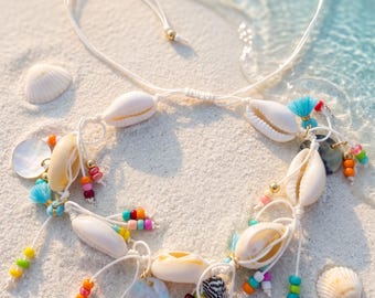 Handmade Bohemian Seashell Bracelet/Anklet - Colorful Cowrie Shell Beach Jewelry - Adjustable Summer Accessory