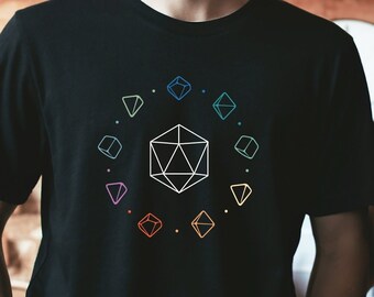 Rainbow Geometric Dice DnD Shirt, Dungeons and Dragons Shirt, D20 Dice Shirt, Dungeons and Dragons Christmas, DnD Gift, RPG Shirt