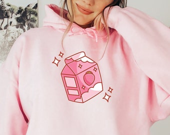 Strawberry Milk Kawaii Hoodie, Kawaii Clothing, Kawaii Shirt, Anime Hoodie, Japanese Hoodie, Harajuku Clothing, Harajuku Hoodie