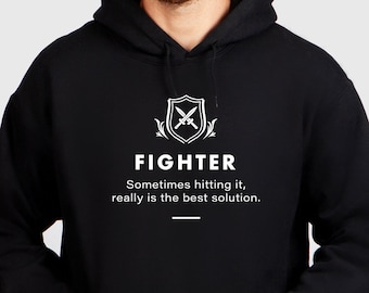Fighter DnD Hoodie, DnD Apparel, D20 Dice Hoodie, Dungeons and Dragons Christmas, DnD Player Gift, DnD Gift For Her, DnD Gift For Him