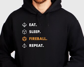 Wizard Fireball DnD Hoodie, DnD Apparel, D20 Dice Hoodie, Dungeons and Dragons Christmas, DnD Player Gift, DnD Gift For Her, Gift For Him