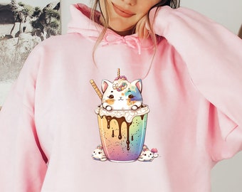 Japanese Coffee Cat Kawaii Hoodie, Kawaii Clothing, Kawaii Shirt, Anime Hoodie, Japanese Hoodie, Harajuku Clothing, Harajuku Hoodie