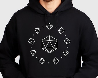 Geometric Dice DnD Hoodie, DnD Apparel, D20 Dice Hoodie, Dungeons and Dragons Christmas, DnD Player Gift, DnD Gift For Her, DnD Gift For Him
