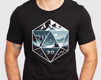 D20 Winter Mountain DnD Shirt, Dungeons and Dragons Shirt, D20 Dice Shirt, Dungeons and Dragons Christmas, DnD Gift, RPG Shirt, Gift for Dad