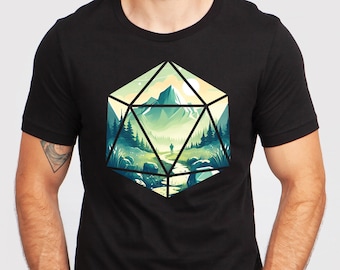 DnD Forest Mountain D20 Shirt, Dungeons and Dragons Player Gift