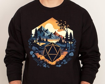 D20 Sunset DnD Dice Sweater, Dungeons and Dragons Player Gift
