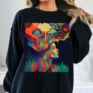 Trippy Psychedelic Mushroom Sweater, Mushroom Sweatshirt, Goblincore Sweater, Fairycore Shirt, Psychedelic Shirt, Mushroom Shirt, Hippie