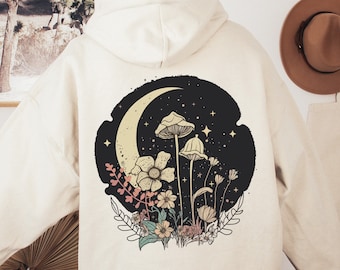 Moon Cottagecore Mushroom Hoodie, Goblincore Hoodie, Fairycore Hoodie, Psychedelic Hoodie, Mushroom Sweatshirt, Mushroom Shirt, Plant Hoodie
