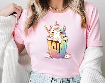 Japanese Coffee Cat Kawaii Shirt, Kawaii Clothing, Cat Shirt, Anime Shirt, Japanese Shirt, Harajuku Clothing, Harajuku Shirt