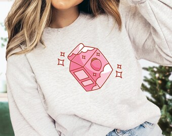 Strawberry Milk Kawaii Sweater, Kawaii Sweatshirt, Harajuku Sweater, Anime Sweater, Kawaii Clothes, Harajuku Clothing, Strawberry Sweater