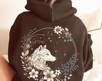 Fairy Cottagecore Wolf Hoodie, Wolf Sweatshirt, Wolf Shirt, Goblincore Hoodie, Fairycore Hoodie, Dark Academia Hoodie, Cottage Core Hoodie