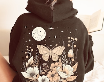 Fairy Cottagecore Moth Hoodie, Goblincore Hoodie, Luna Moth, Dark Academia Hoodie, Cottage Core Hoodie, Fairycore Hoodie, Insect Hoodie