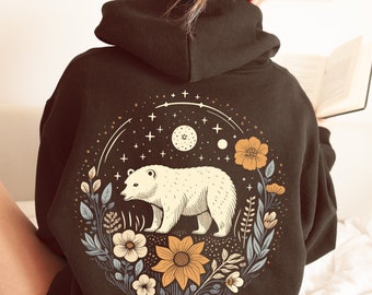 Fairy Cottagecore Bear Hoodie, Bear Sweater, Bear Sweatshirt, Goblincore Hoodie, Fairycore Hoodie, Dark Academia Hoodie, Cottage Core Hoodie