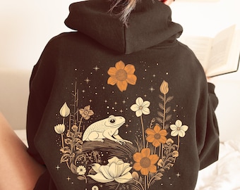 Fairy Cottagecore Frog Hoodie, Frog Sweatshirt, Frog Shirt, Goblincore Hoodie, Fairycore Hoodie, Dark Academia Hoodie, Cottage Core Hoodie