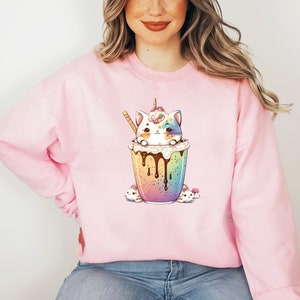 Japanese Coffee Cat Kawaii Sweater, Kawaii Sweatshirt, Harajuku Sweater, Anime Sweater, Kawaii Clothes, Japanese Sweater, Harajuku Clothing