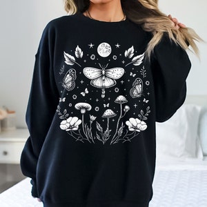 Cottagecore Mushroom Sweater, Moth Sweatshirt, Moth Sweater, Mushroom Sweatshirt, Goblincore Sweater, Moth Shirt, Mushroom Shirt, Fairycore