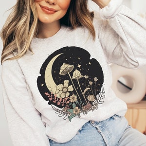 Moon Cottagecore Mushroom Sweater, Mushroom Sweatshirt, Goblincore Sweater, Fairycore Shirt, Psychedelic Shirt, Mushroom Shirt