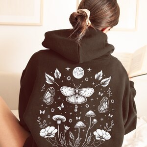 Cottagecore Mushroom Hoodie, Moth Hoodie, Goblincore Hoodie, Fairycore Hoodie, Psychedelic Hoodie, Dark Academia Hoodie, Mushroom Shirt