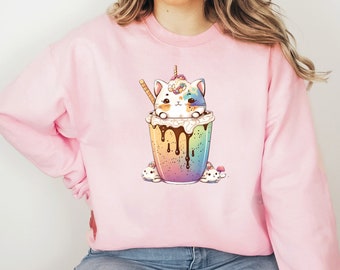 Japanese Coffee Cat Kawaii Sweater, Kawaii Sweatshirt, Harajuku Sweater, Anime Sweater, Kawaii Clothes, Japanese Sweater, Harajuku Clothing