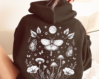 Cottagecore Mushroom Hoodie, Moth Hoodie, Goblincore Hoodie, Fairycore Hoodie, Psychedelic Hoodie, Dark Academia Hoodie, Mushroom Shirt