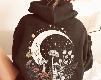 Celestial Cottagecore Mushroom Hoodie, Goblincore Hoodie, Fairycore Hoodie, Psychedelic Hoodie, Mushroom Sweatshirt, Mushroom Shirt