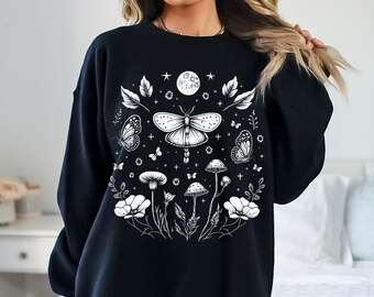 Cottagecore Mushroom Sweater, Moth Sweatshirt, Moth Sweater, Mushroom Sweatshirt, Goblincore Sweater, Moth Shirt, Mushroom Shirt, Fairycore