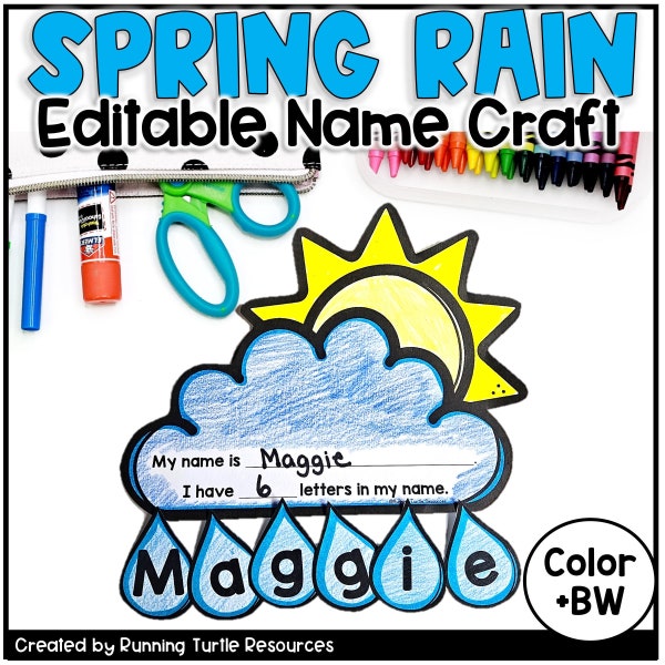 Spring Rain Name Craft, Preschool Weather Unit Craft, Name Recognition Activity, Spring Raindrop Craft DIGITAL DOWNLOAD