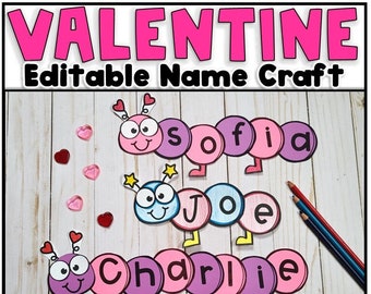 Valentines Day Name Craft for kids Editable Love Bug Valentine Crafts INSTANT DIGITAL DOWNLOAD