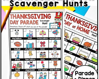 Chasse au trésor pour les enfants du défilé de Thanksgiving, ballons au-dessus de Broadway à imprimer, liste de contrôle pour Thanksgiving