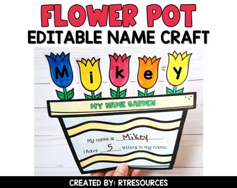 Flower Craft for Kids, Preschool Name Recognition,  Flower Craft for Kids, Editable Name Practice, Flower Unit Study,  DIGITAL DOWNLOAD