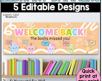 Bannière de bienvenue pour la bibliothèque, modèle Canva modifiable, décoration pour les amoureux des livres (téléchargement numérique)