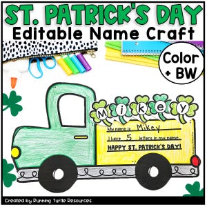 Shamrock Truck Name Craft, St. Patrick's Day Editable Activity (Digital Download)