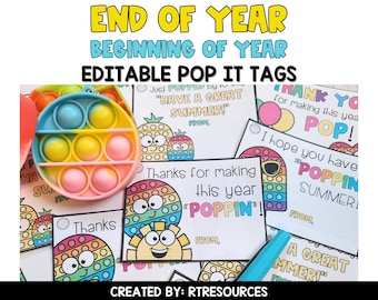 Étiquettes cadeaux Pop It personnalisables : cadeaux de début et de fin d’année pour les étudiants (téléchargement numérique)