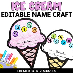 Editable Summer Ice Cream Name Craft
