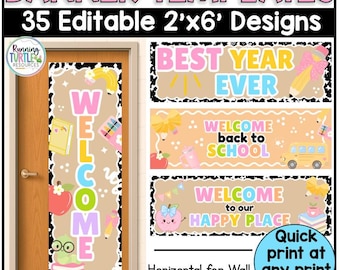 Modèles de bannières de classe modifiables, 35 motifs pastel (téléchargement numérique)