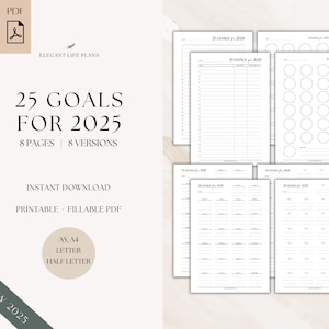 25 Goals for 2025 Goal Tracker Printable, Goal Setting Planner, Goal Planner Insert, Habit Tracker, 2025 Digital Planner,A4/A5/Letter/Half