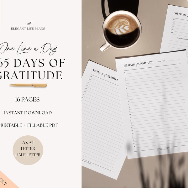 One Line a Day Journal, Gratitude Planner, Printable ADHD Planner, Gratitude Journal, Self Care Journal, 365 Day Journal for Mental Health