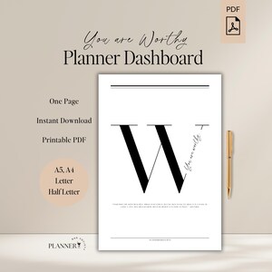 You are Worthy Planner Dashboard Printable, Planner Dividers, Planner Cover, Aesthetic Planner, Dashboard Decor, A5/A4/Letter/Half Letter