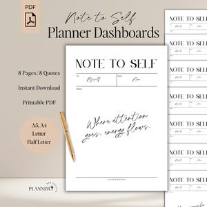 Planificadores imprimibles con citas motivacionales para el trabajo y la vida personal, insertos para notas personales, descarga instantánea, tamaño A5/A4/Carta/Media página.