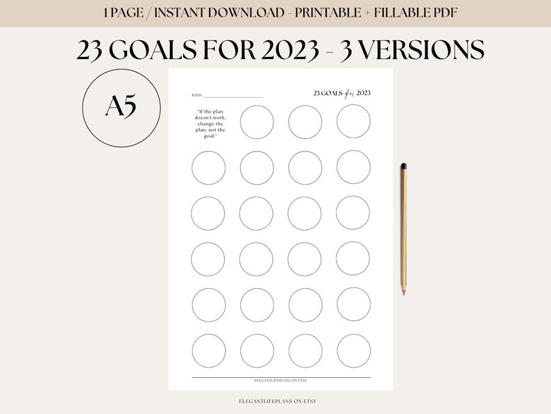 23 Goals for 2023 Template Insert/ A5 Printable Goal List for Etsy