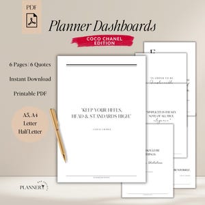 Insertos imprimibles para planificador con citas de Coco Chanel, frases motivacionales, frases de moda, descarga instantánea, tamaño A5/A4/Carta/Media Carta