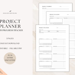 Planificador de proyectos imprimible, Planificador de TDAH, Rastreador de objetivos, Rastreador de proyectos, Planificador de productividad, Gestión de proyectos, A4/A5/Carta/Media carta
